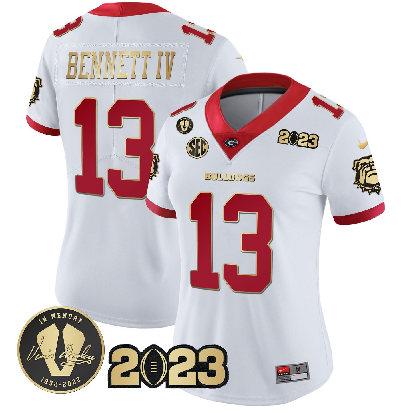 Women's Georgia Bulldogs 2023 Champions Gold Jersey - All Stitched