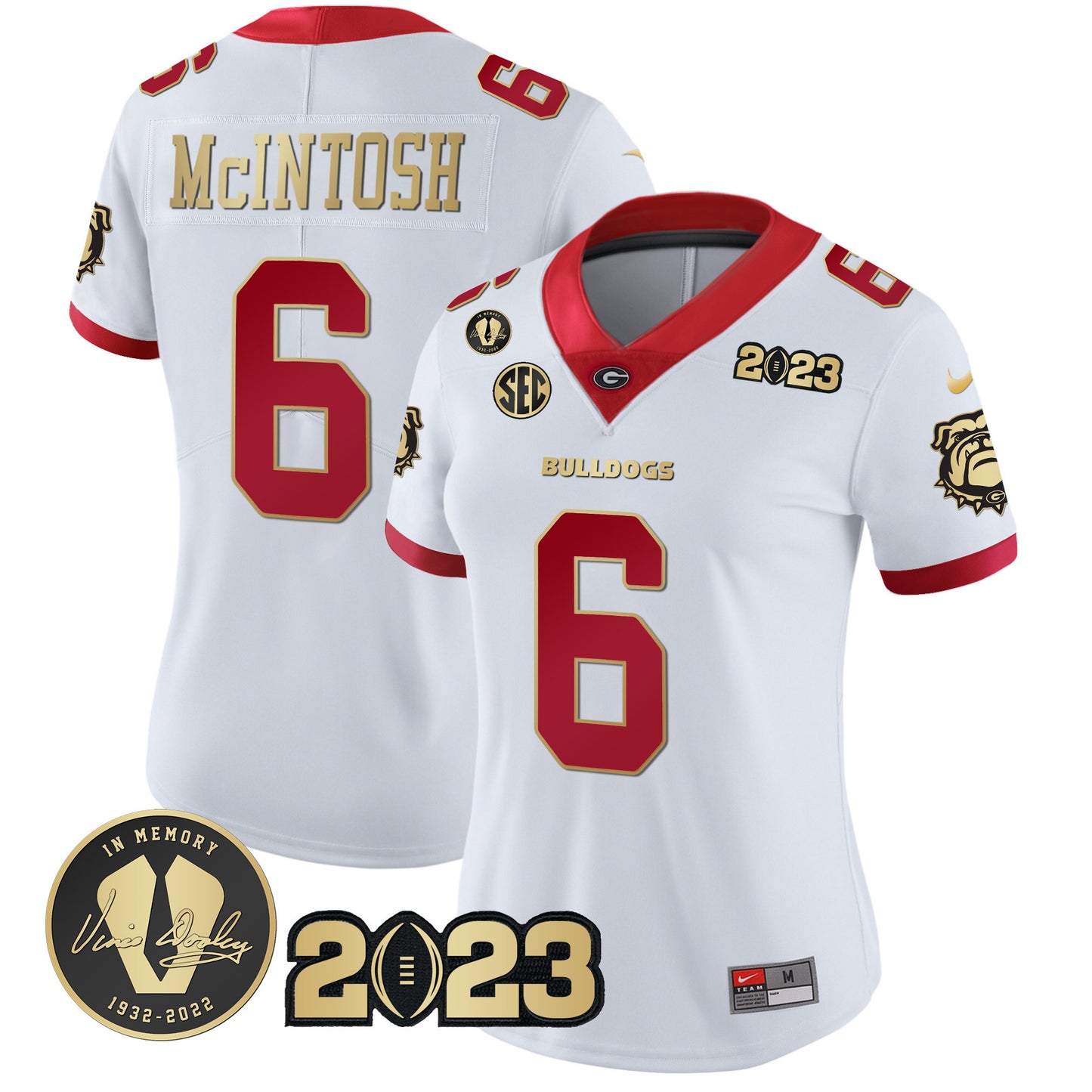 Women's Georgia Bulldogs 2023 Champions Gold Jersey - All Stitched