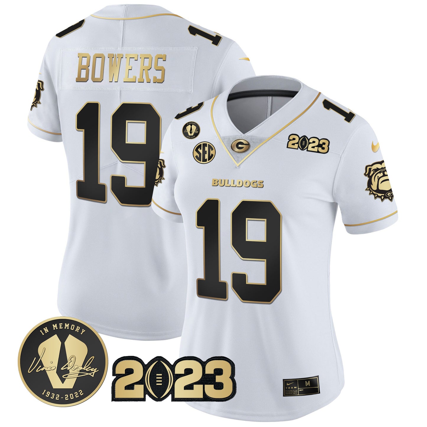 Women's Georgia Bulldogs 2023 Champions Gold Jersey - All Stitched