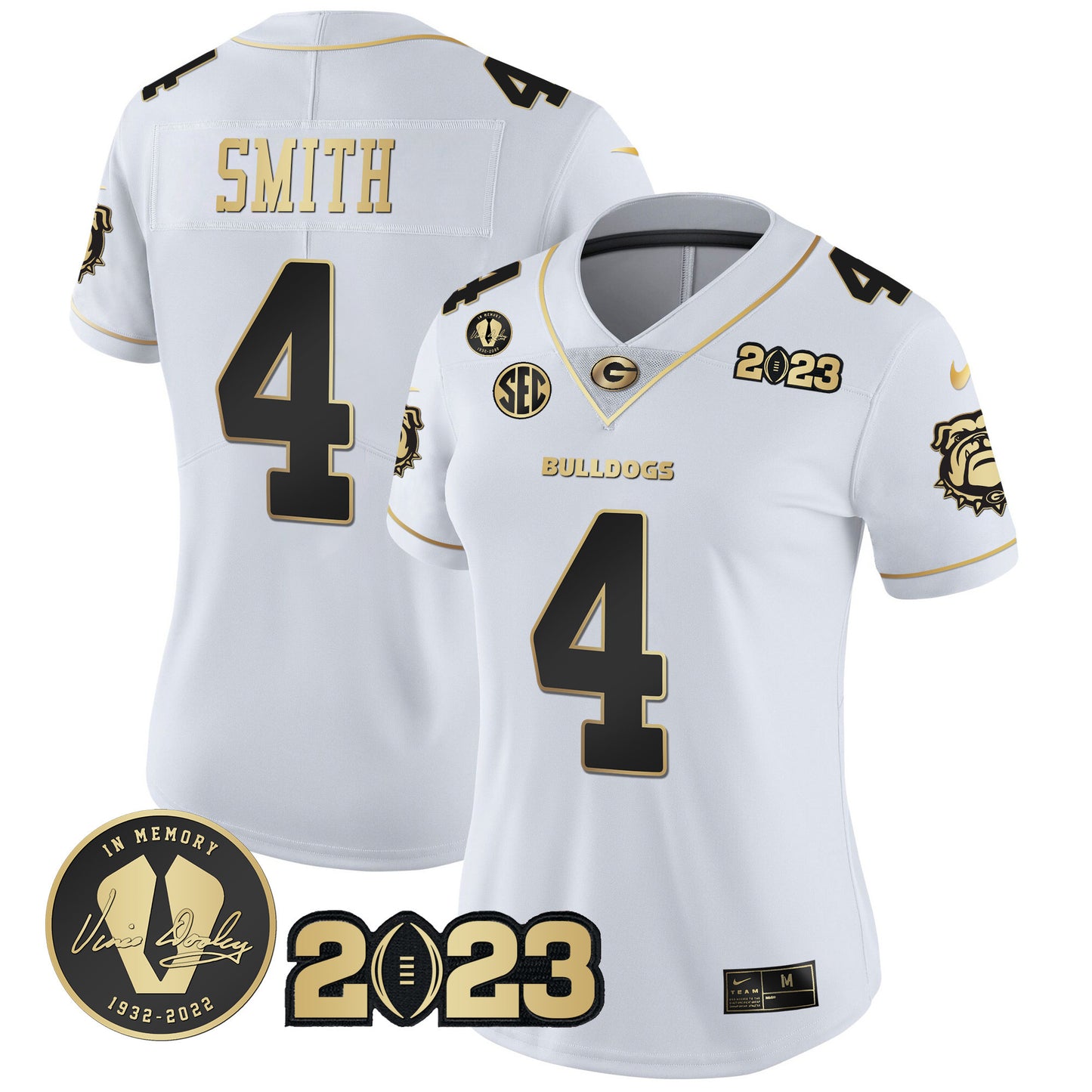 Women's Georgia Bulldogs 2023 Champions Gold Jersey - All Stitched