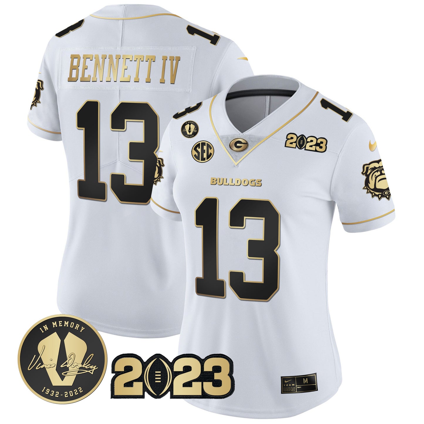 Women's Georgia Bulldogs 2023 Champions Gold Jersey - All Stitched