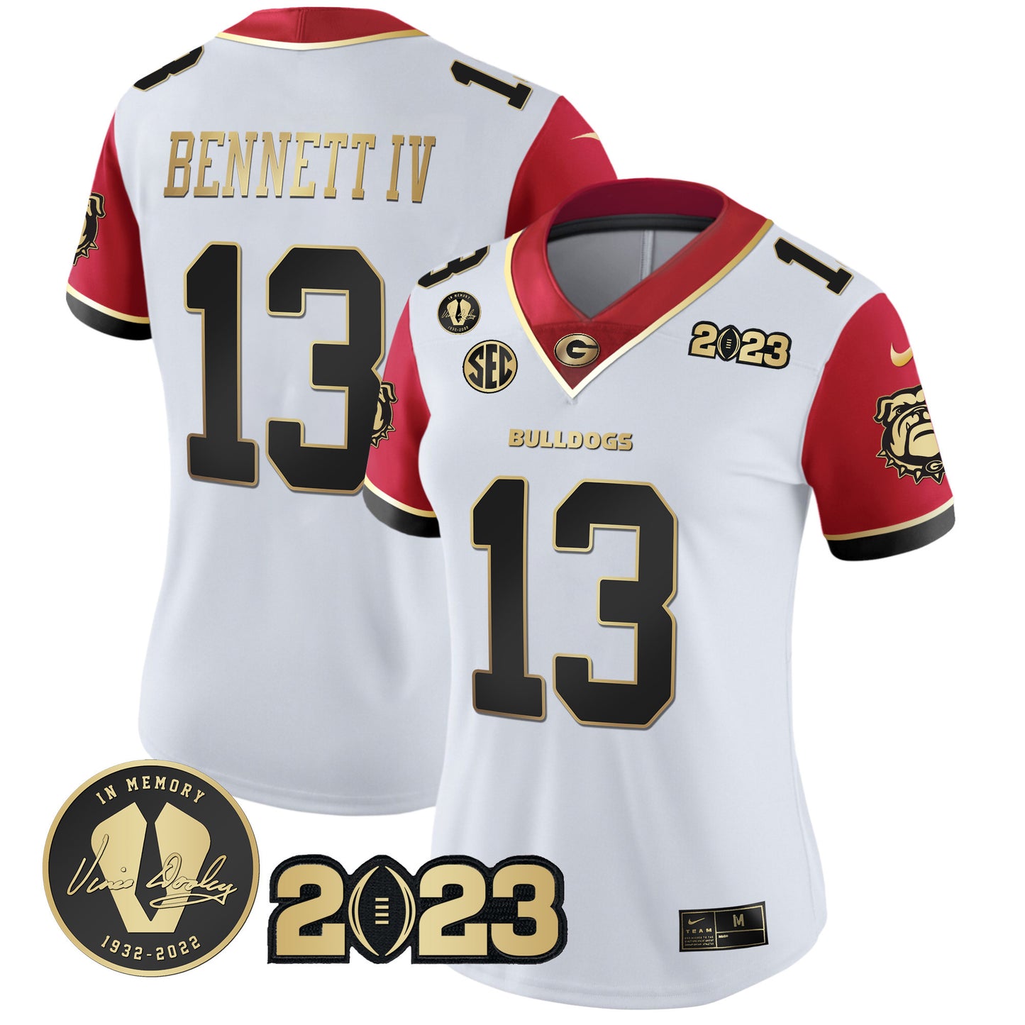 Women's Georgia Bulldogs 2023 Champions Gold Jersey - All Stitched