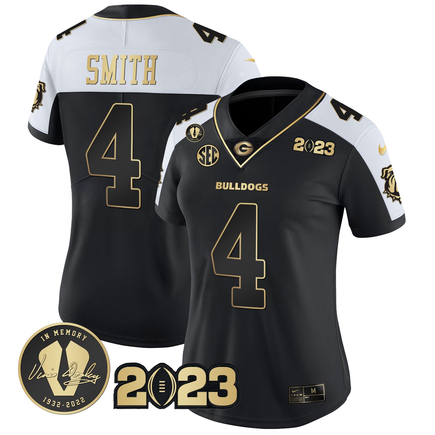 Women's Georgia Bulldogs 2023 Champions Gold Jersey - All Stitched