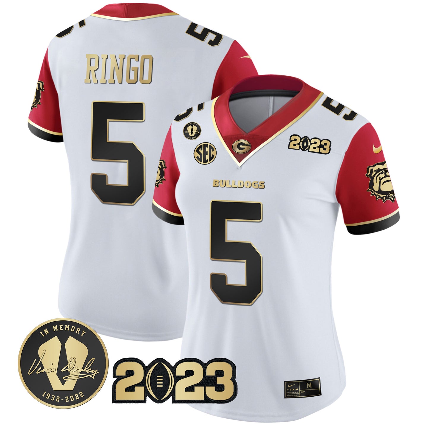 Women's Georgia Bulldogs 2023 Champions Gold Jersey - All Stitched