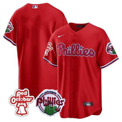 Philadelphia Phillies Red October Patch Cool Base Jersey - All Stitched