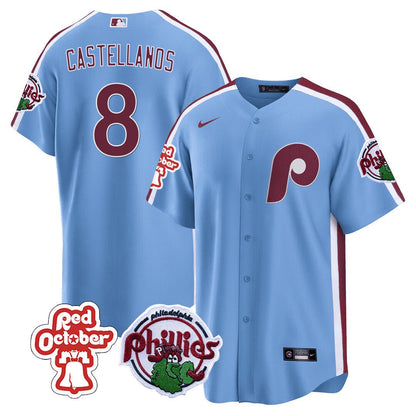Philadelphia Phillies Red October Patch Cool Base Jersey - All Stitched