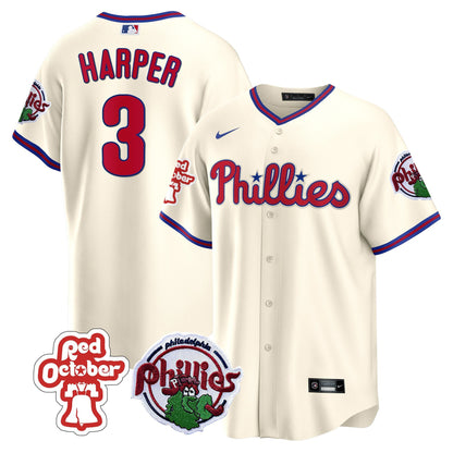 Philadelphia Phillies Red October Patch Cool Base Jersey - All Stitched