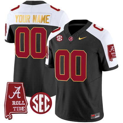 Alabama Crimson Tide Gold Trim Vapor Custom Jersey - Alabama Map - All Stitched