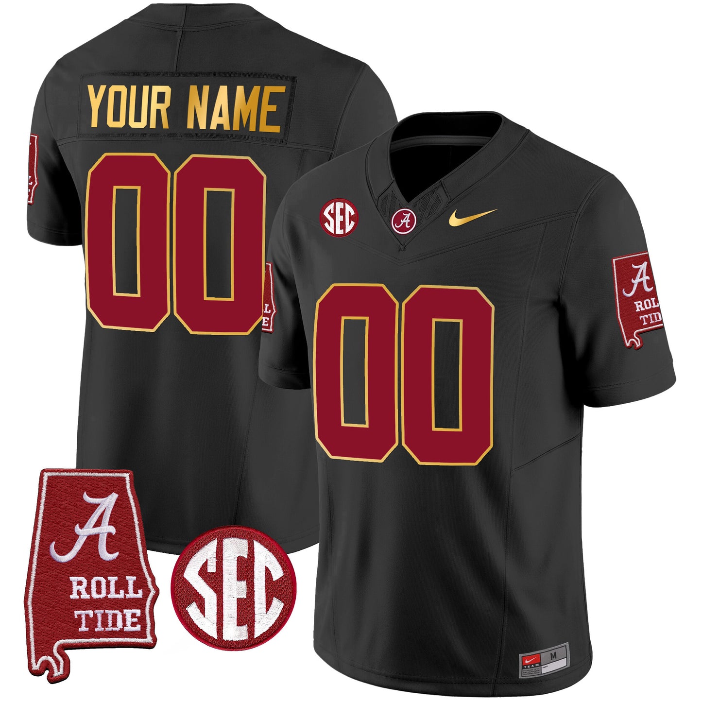 Alabama Crimson Tide Gold Trim Vapor Custom Jersey - Alabama Map - All Stitched