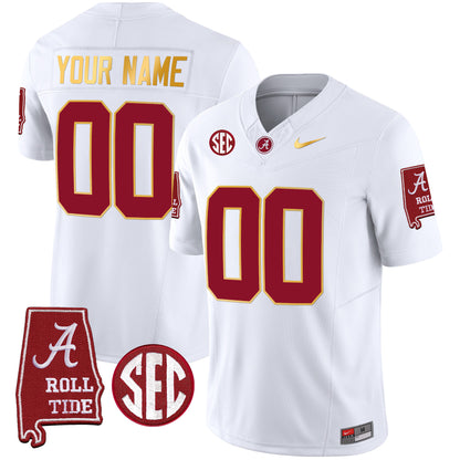 Alabama Crimson Tide Gold Trim Vapor Custom Jersey - Alabama Map - All Stitched