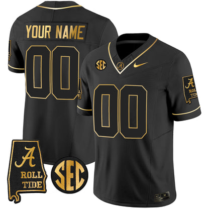 Alabama Crimson Tide Vapor Gold Custom Jersey V3 - Alabama Map - All Stitched