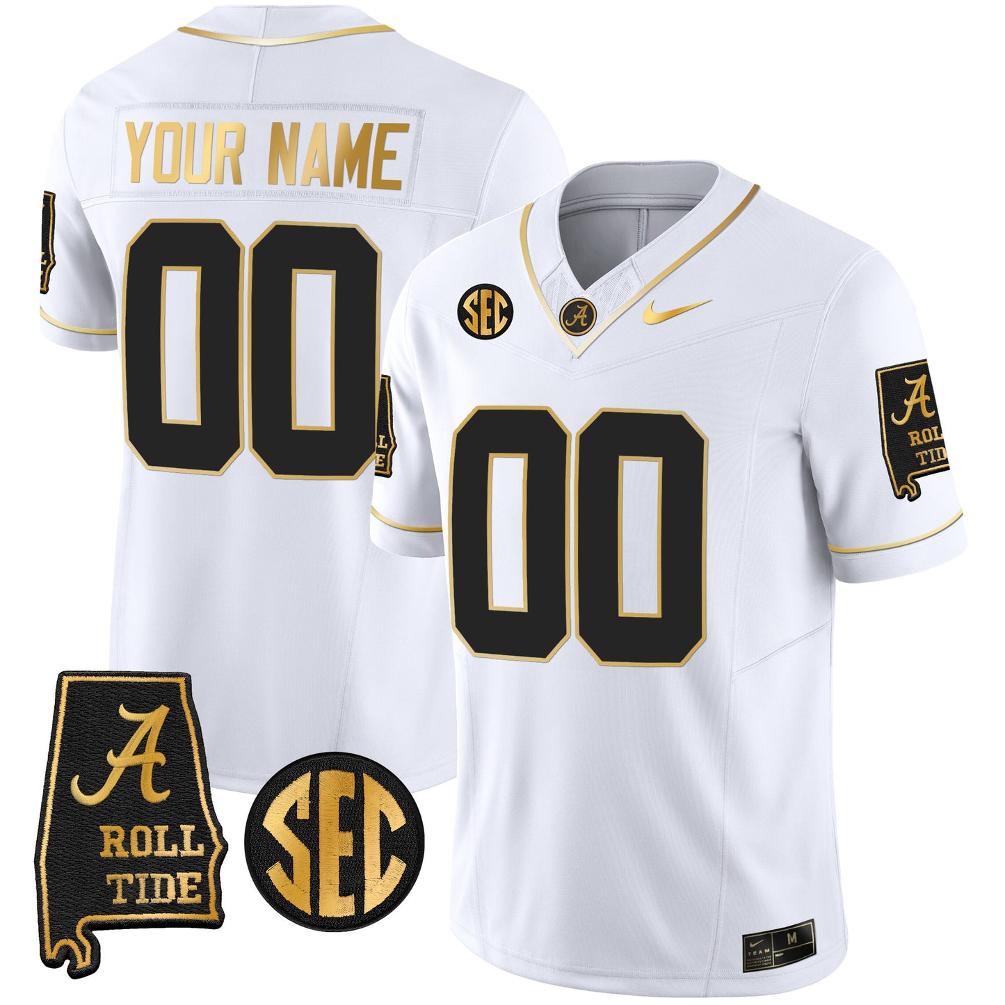 Alabama Crimson Tide Vapor Gold Custom Jersey V3 - Alabama Map - All Stitched