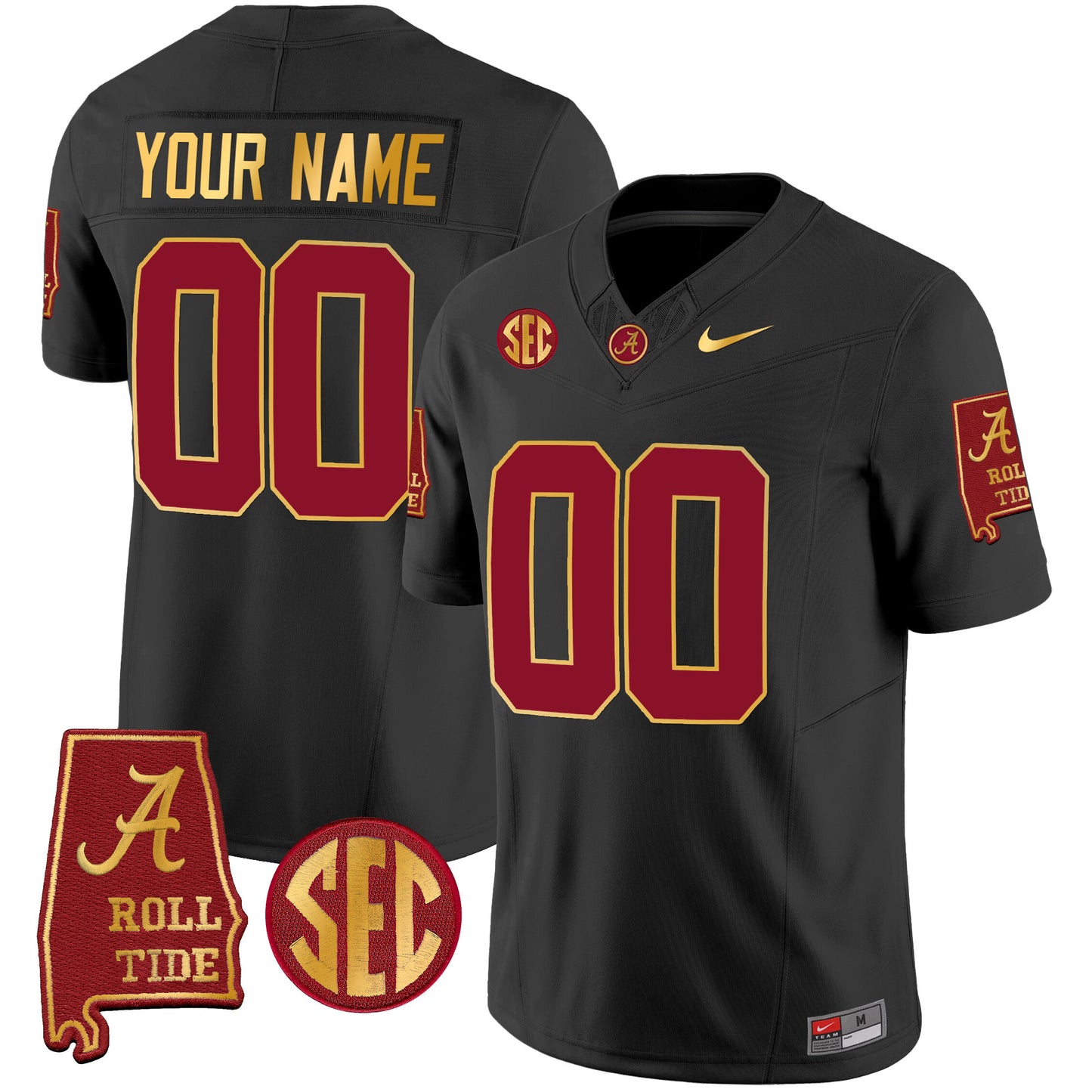 Alabama Crimson Tide Gold Trim Vapor Custom Jersey V2 - Alabama Map - All Stitched