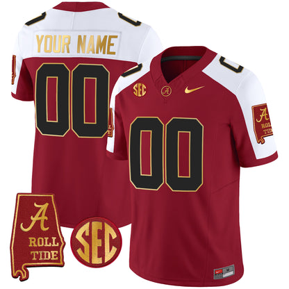 Alabama Crimson Tide Gold Trim Vapor Custom Jersey V2 - Alabama Map - All Stitched