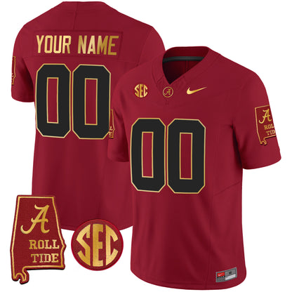 Alabama Crimson Tide Gold Trim Vapor Custom Jersey V2 - Alabama Map - All Stitched