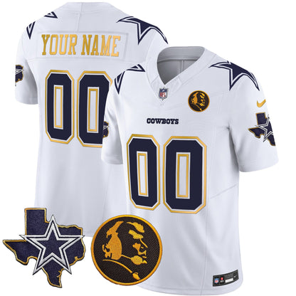 Cowboys Texas & John Madden Patch Gold Trim Vapor Custom Jersey - All Stitched