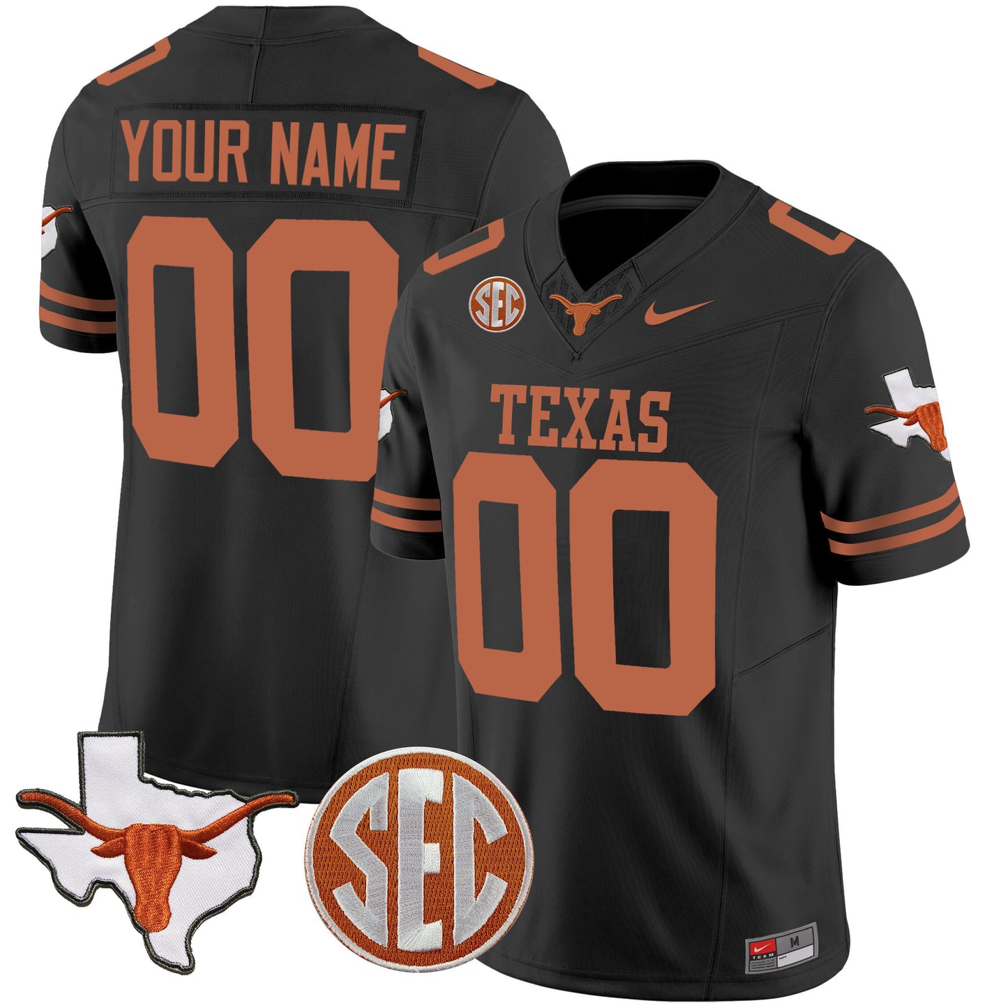 Texas Longhorns State Map & SEC Patch Vapor Custom Jersey V4 - All Stitched