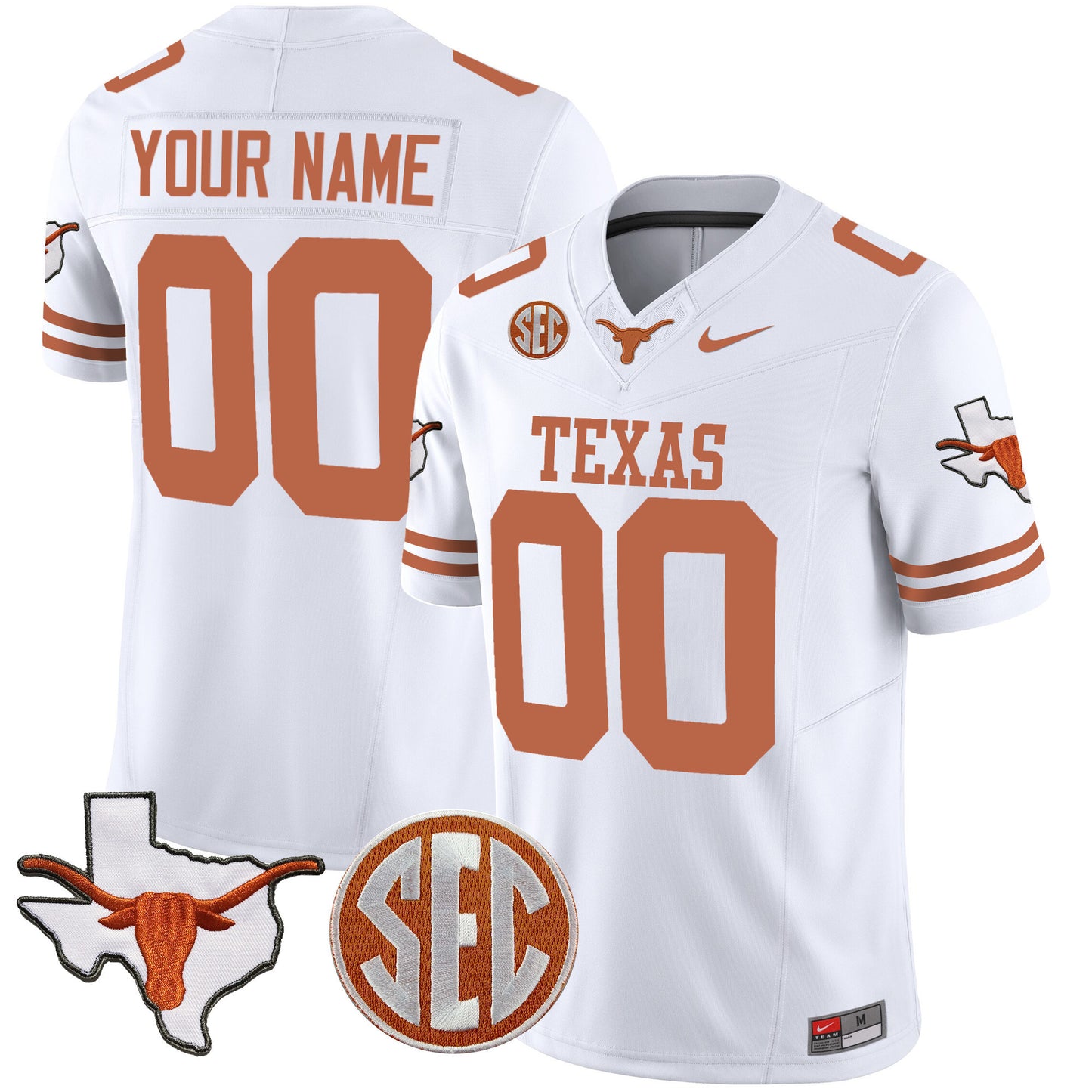 Texas Longhorns State Map & SEC Patch Vapor Custom Jersey V4 - All Stitched