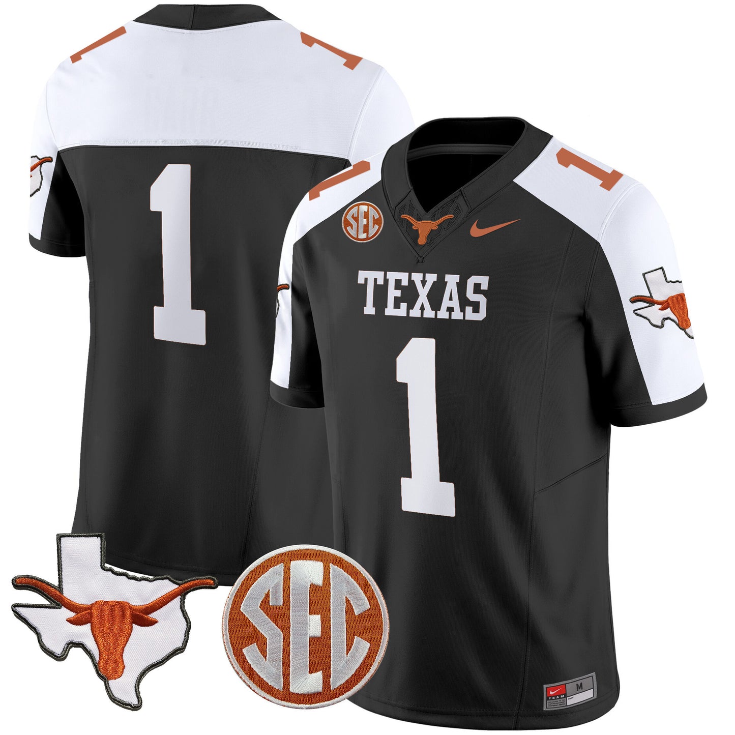 Texas Longhorns State Map & SEC Patch Vapor Jersey V4 - All Stitched