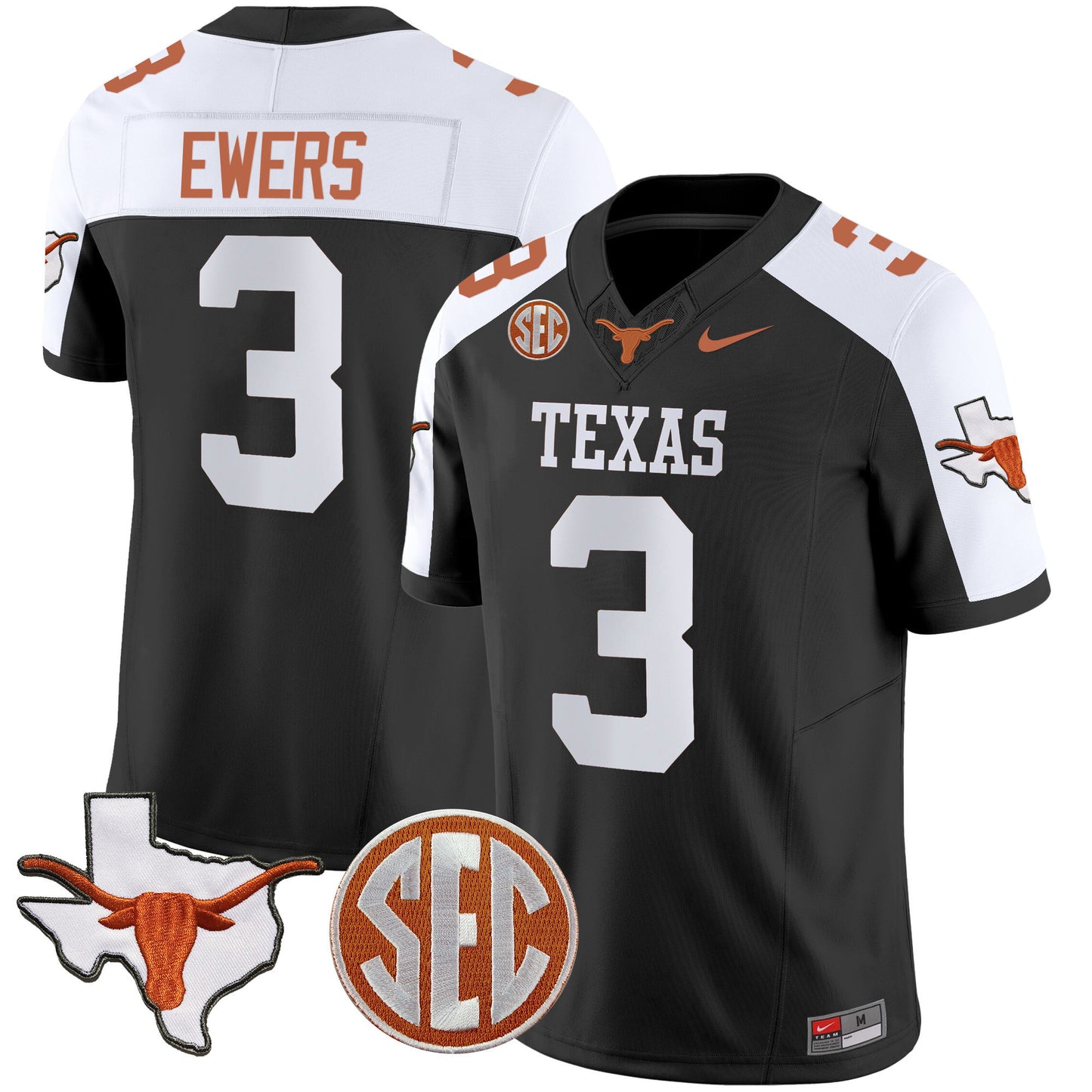 Texas Longhorns State Map & SEC Patch Vapor Jersey V4 - All Stitched