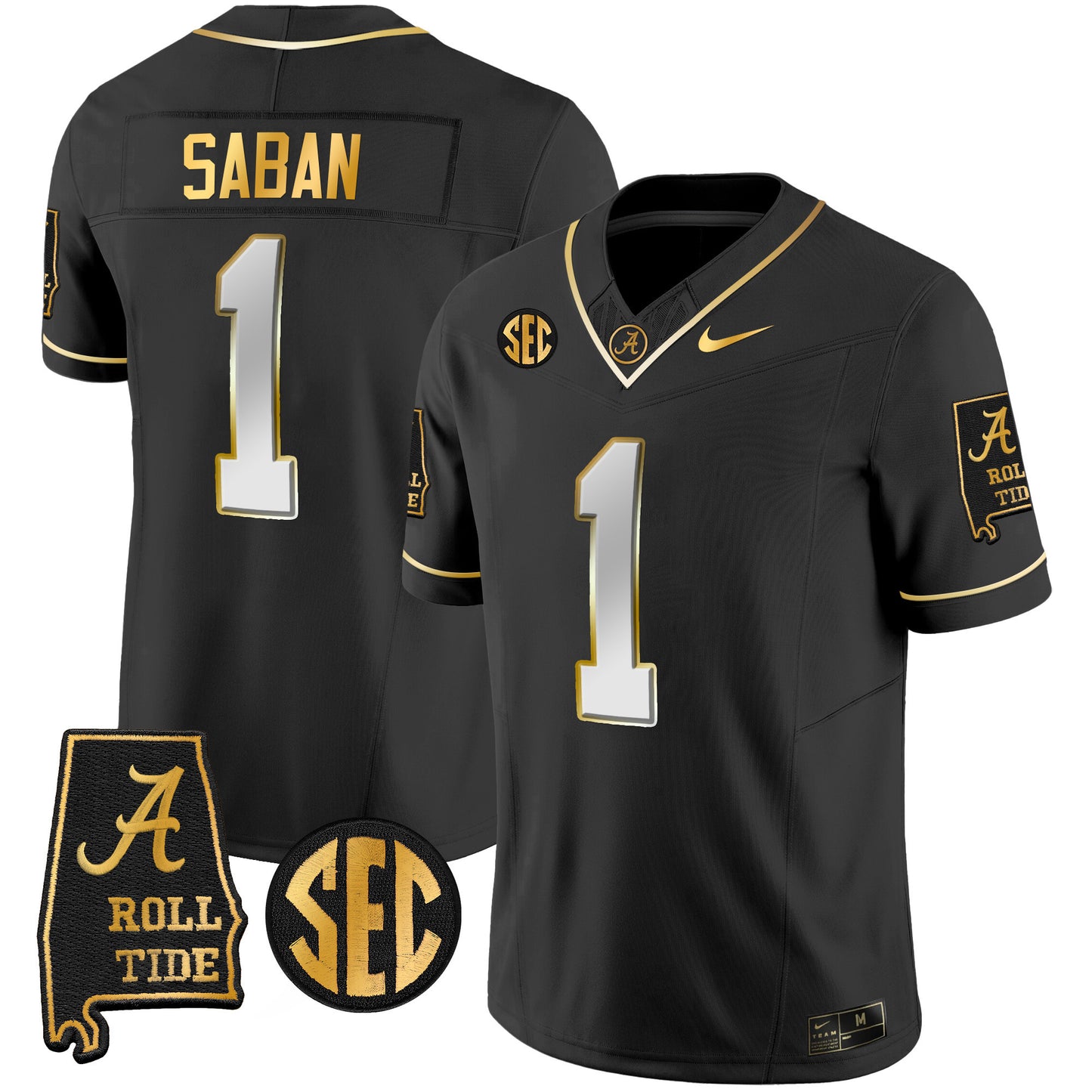 Alabama Crimson Tide Vapor Gold Jersey V3 - Alabama Map - All Stitched