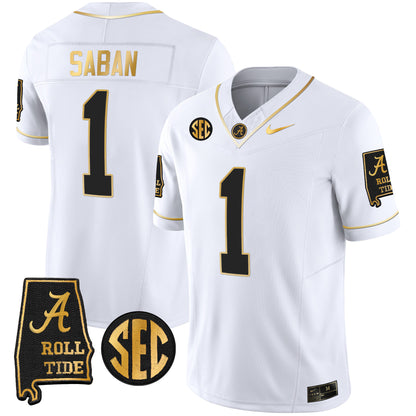 Alabama Crimson Tide Vapor Gold Jersey V3 - Alabama Map - All Stitched