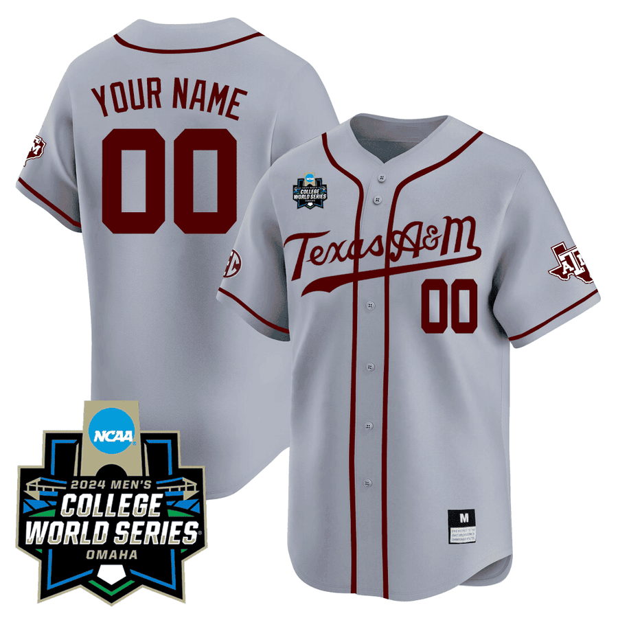 Custom Name/Number/Gender Texas A&M 23/24 Jersey - 2024 College World Series Patch - All Stitched