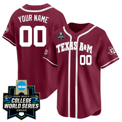 Custom Name/Number/Gender Texas A&M 23/24 Jersey - 2024 College World Series Patch - All Stitched