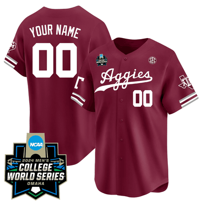 Custom Name/Number/Gender Texas A&M 23/24 Jersey - 2024 College World Series Patch - All Stitched