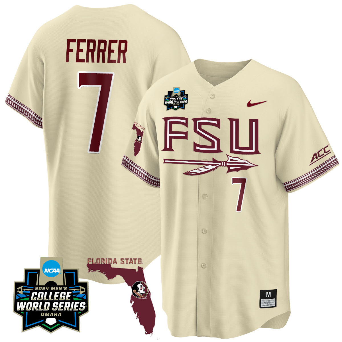 FSU 2024 College World Series Vapor Premier Limited Jersey V2 - All Stitched