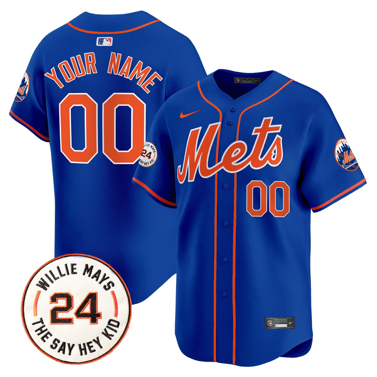 Mets Willie Mays Patch Vapor Premier Limited Custom Jersey - All Stitched