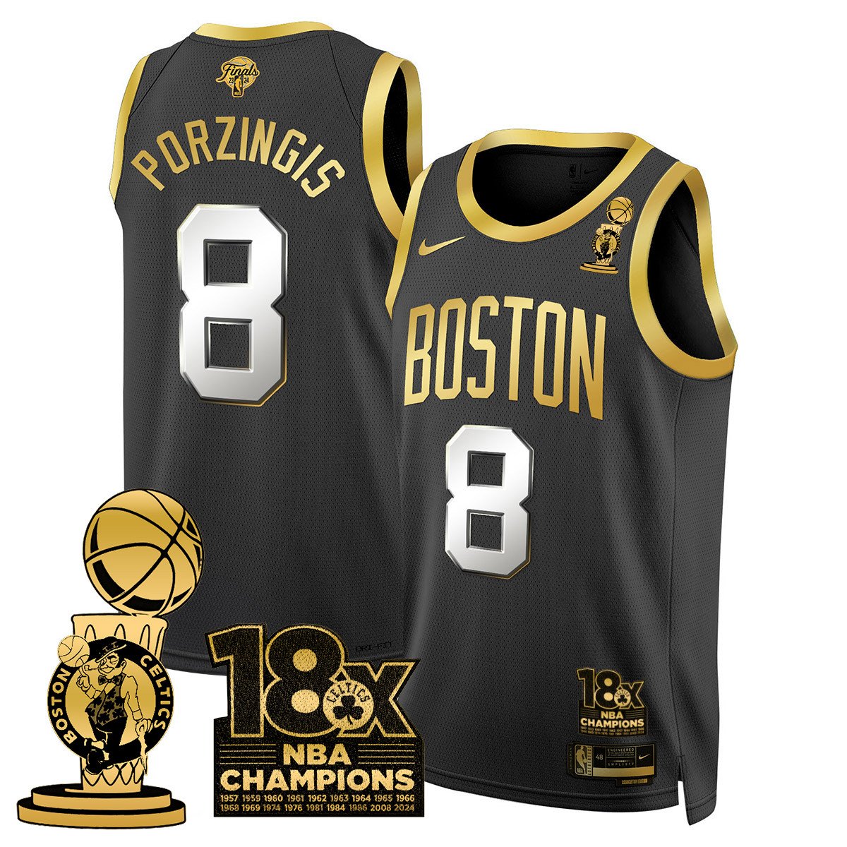 Men's Boston Celtics 2024 Champions Jersey - 18X Times NBA Champ Patch - All Stitched