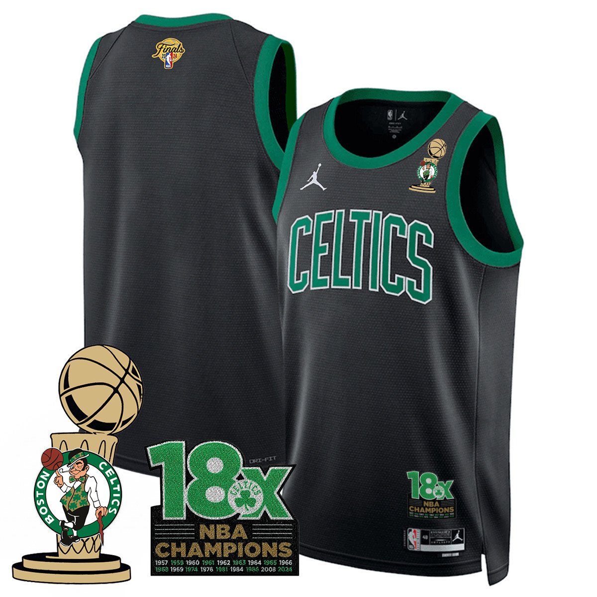 Men's Boston Celtics 2024 Champions Jersey - 18X Times NBA Champ Patch - All Stitched