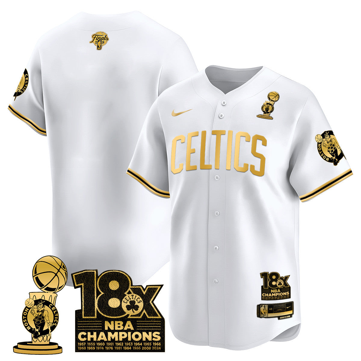 Men's Boston Celtics 2024 Champions Baseball Jersey - 18X Times NBA Champ Patch - All Stitched