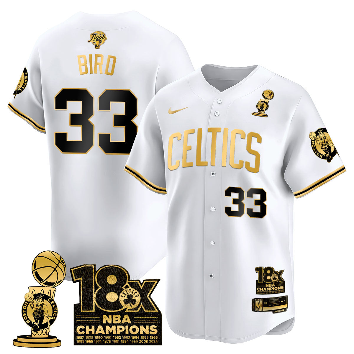 Men's Boston Celtics 2024 Champions Baseball Jersey - 18X Times NBA Champ Patch - All Stitched