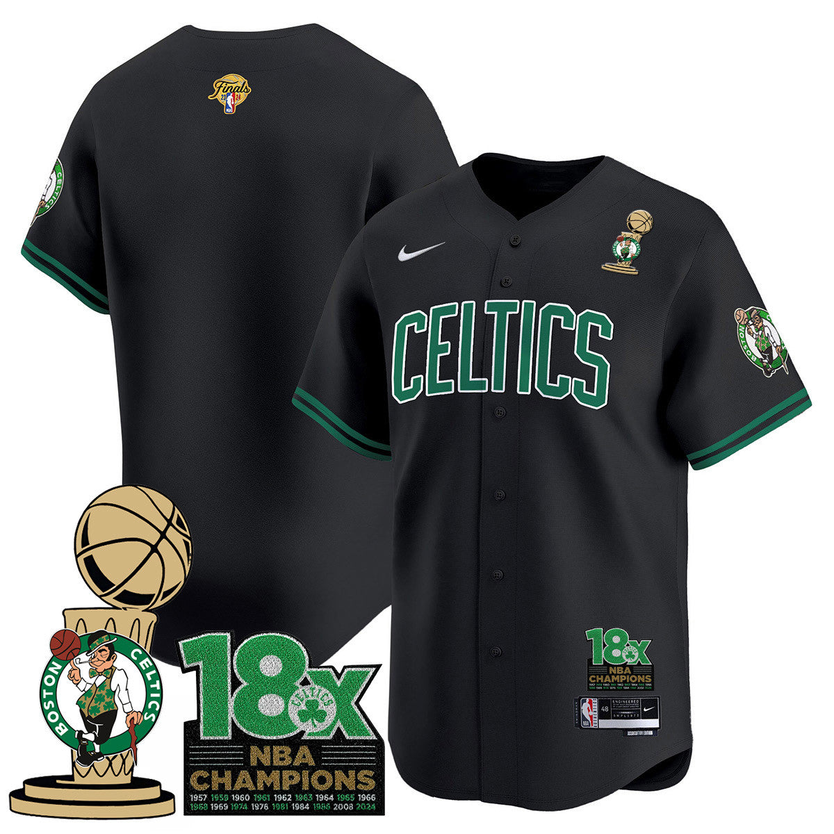 Men's Boston Celtics 2024 Champions Baseball Jersey - 18X Times NBA Champ Patch - All Stitched