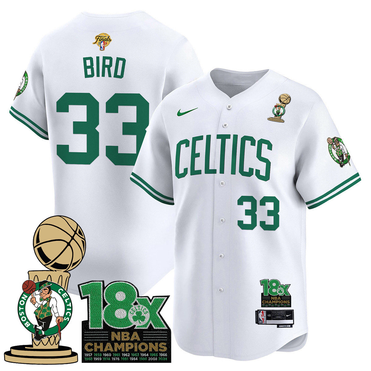 Men's Boston Celtics 2024 Champions Baseball Jersey - 18X Times NBA Champ Patch - All Stitched