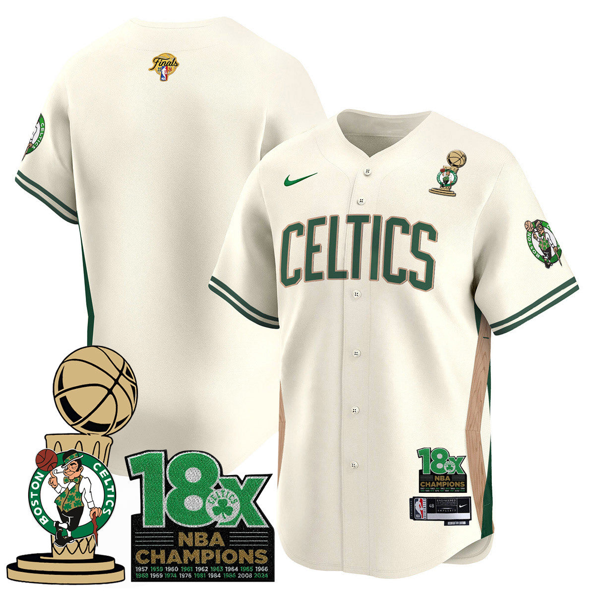 Men's Boston Celtics 2024 Champions Baseball Jersey - 18X Times NBA Champ Patch - All Stitched