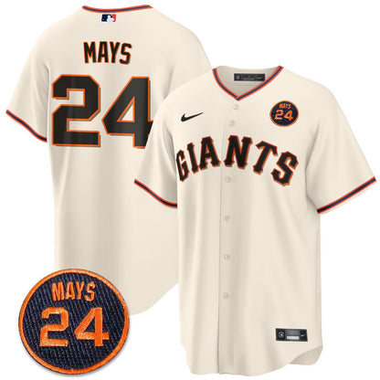 Men's San Francisco Giants 2024 Vapor Premier Limited Jersey N1 - #24 Willie Mays Patch