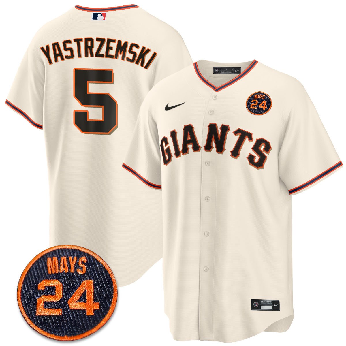 Men's San Francisco Giants 2024 Vapor Premier Limited Jersey N1 - #24 Willie Mays Patch