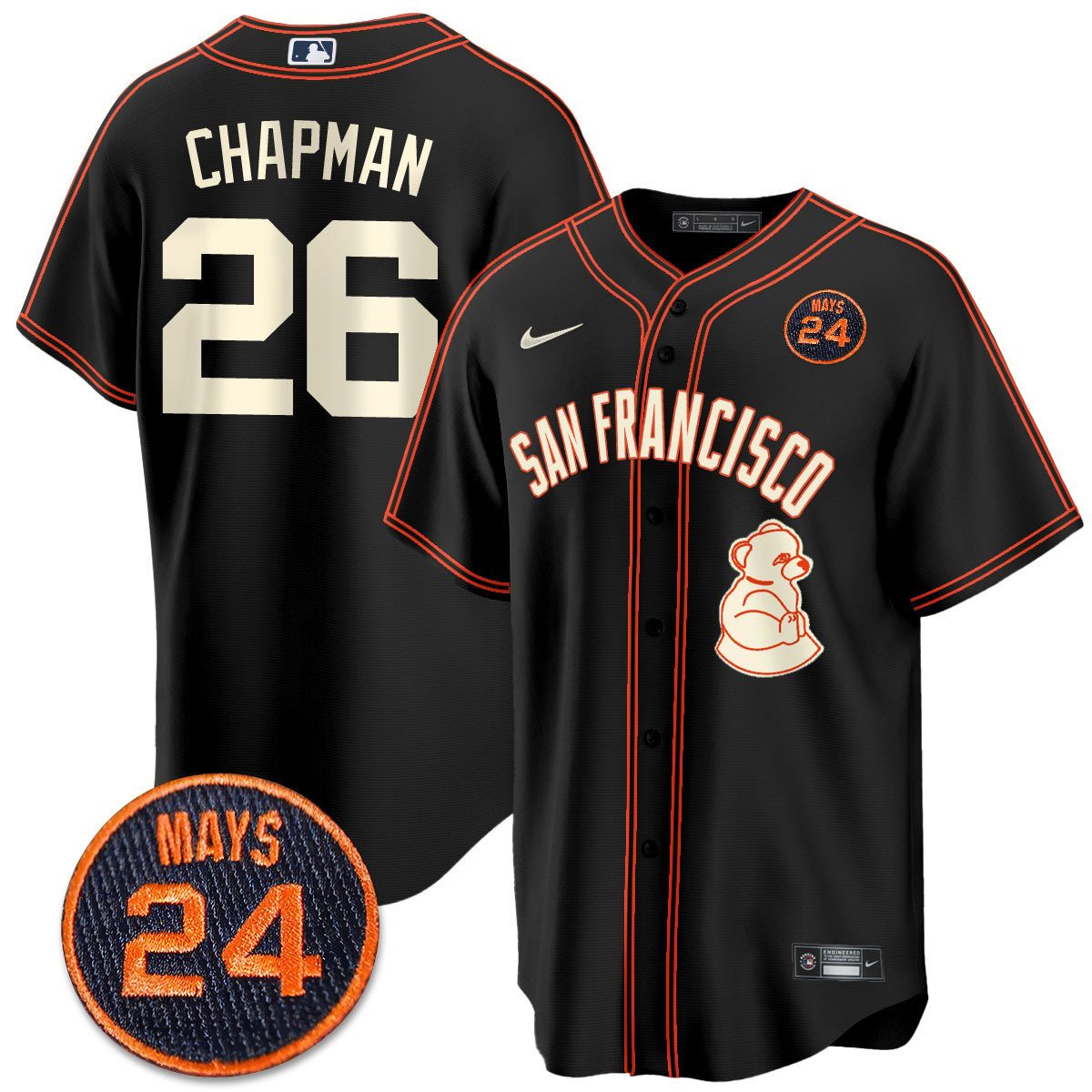 Men's San Francisco Giants 2024 Vapor Premier Limited Jersey N1 - #24 Willie Mays Patch