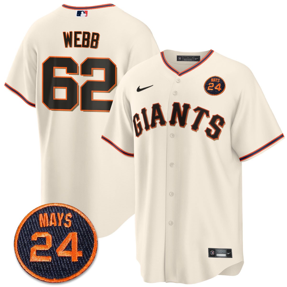 Men's San Francisco Giants 2024 Vapor Premier Limited Jersey N1 - #24 Willie Mays Patch