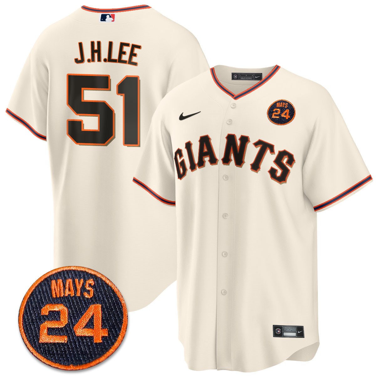 Men's San Francisco Giants 2024 Vapor Premier Limited Jersey N1 - #24 Willie Mays Patch