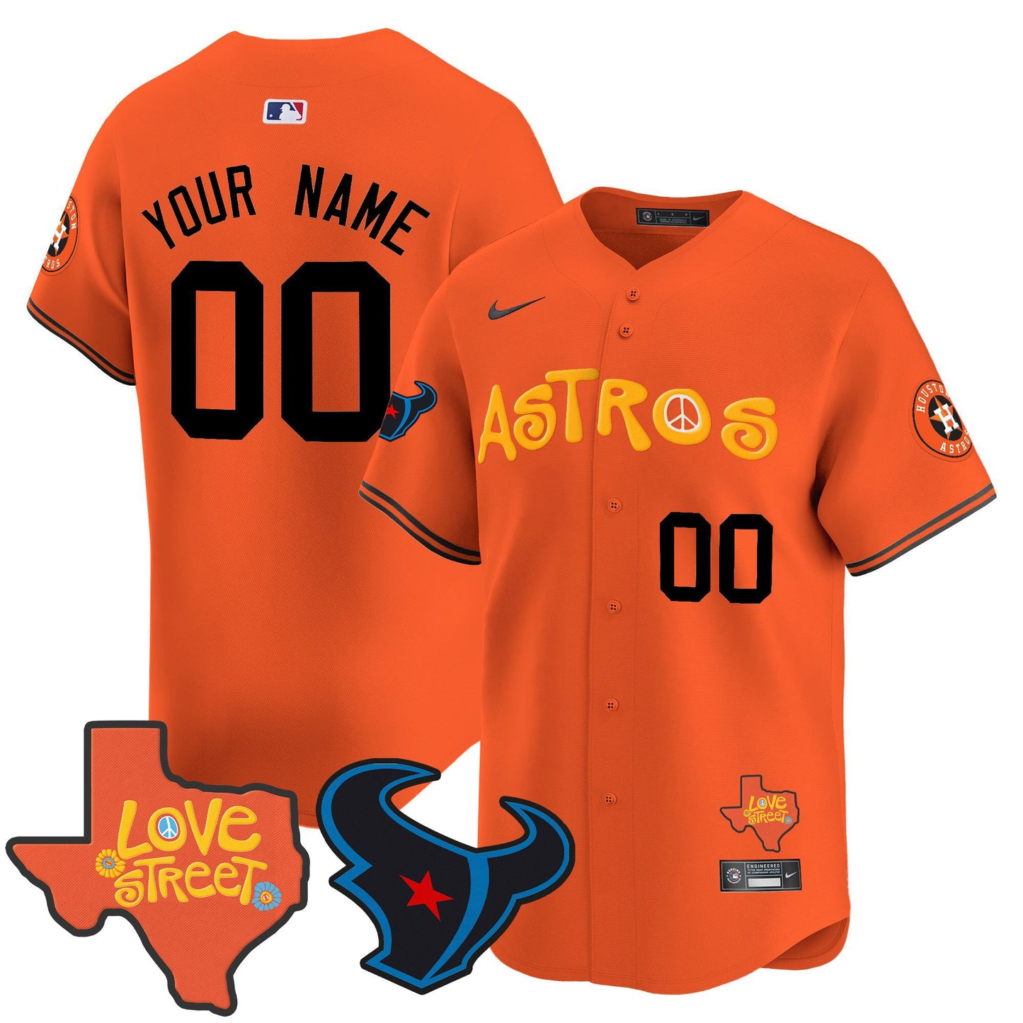 Astros Love Street & Texans Patch Vapor Premier Limited Custom Jersey - All Stitched