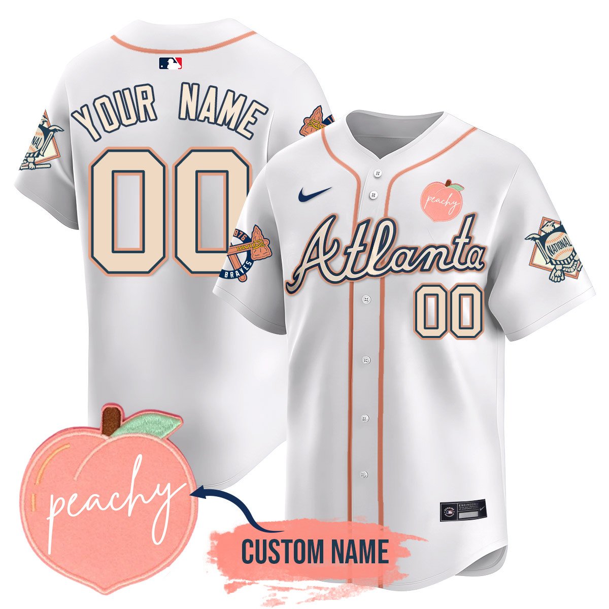 Custom Personalized Braves 2024 Peach Fuzz Jersey - All Stitched