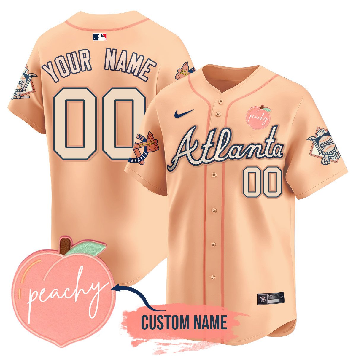 Custom Personalized Braves 2024 Peach Fuzz Jersey - All Stitched