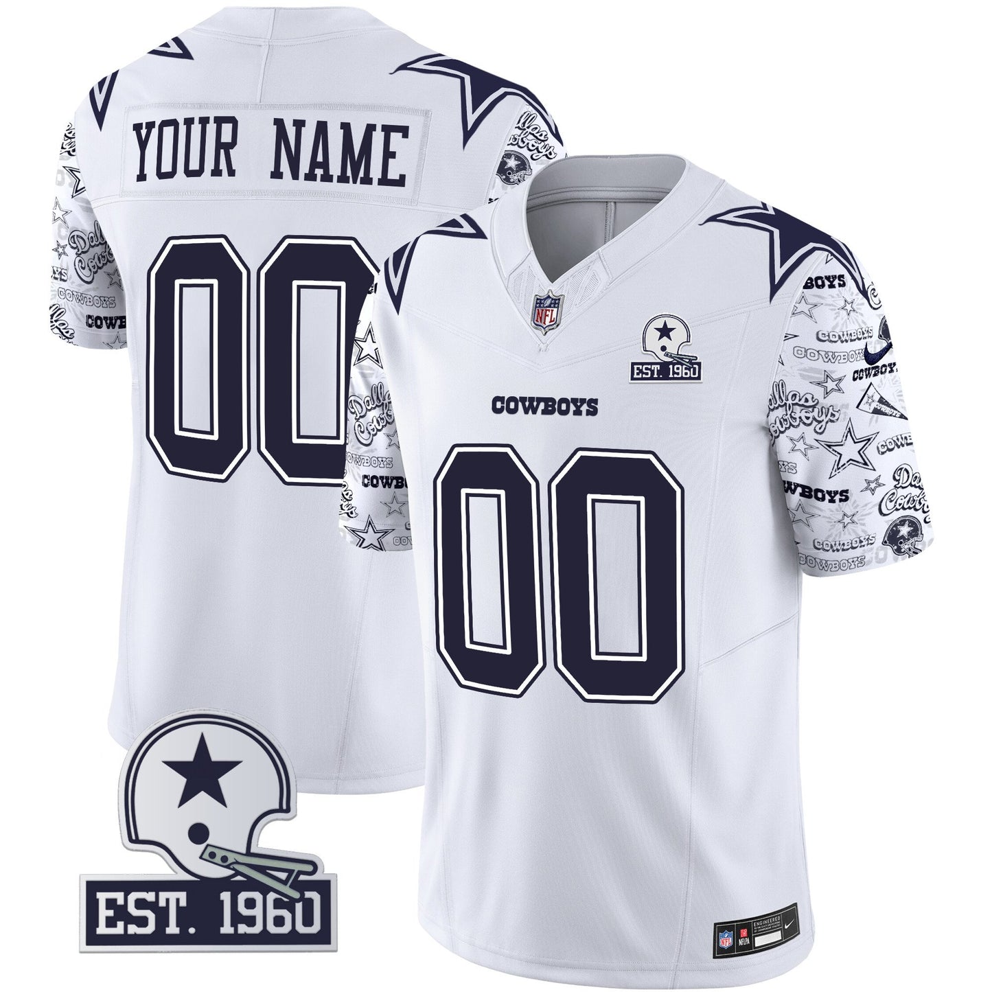 Cowboys Pattern Style Vapor Limited Custom Jersey - All Stitched