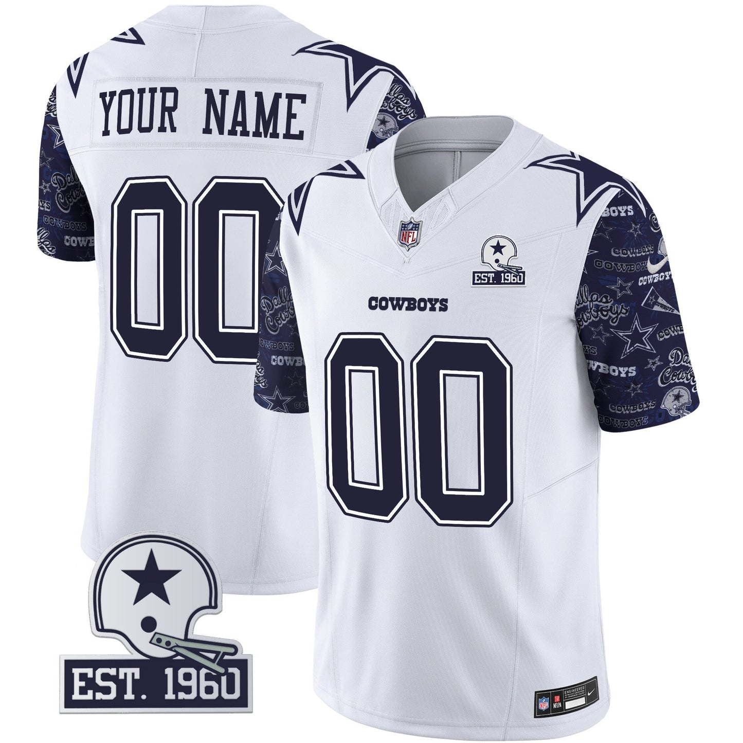 Cowboys Pattern Style Vapor Limited Custom Jersey - All Stitched