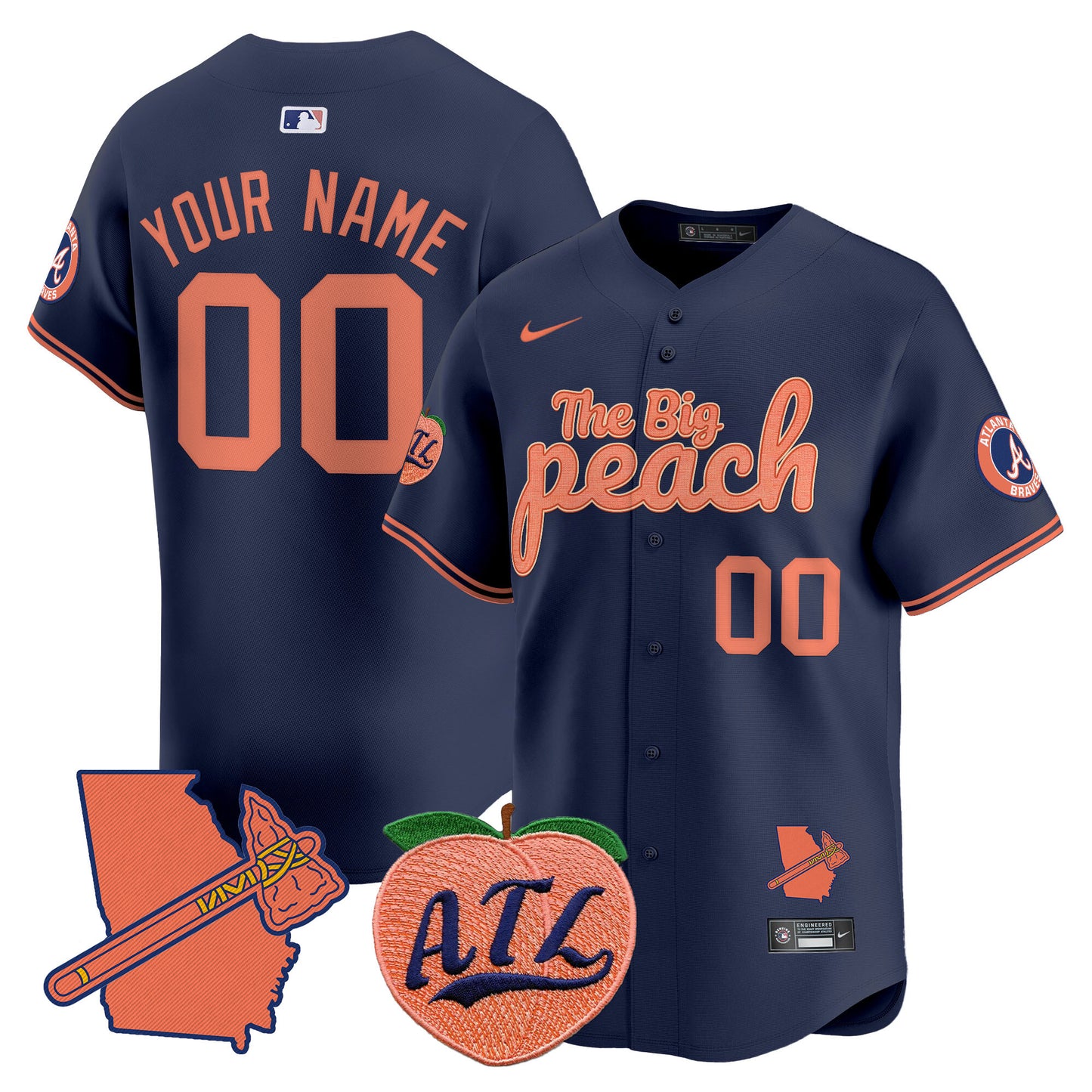 Braves The Big Peach Vapor Premier Limited Custom Jersey - All Stitched