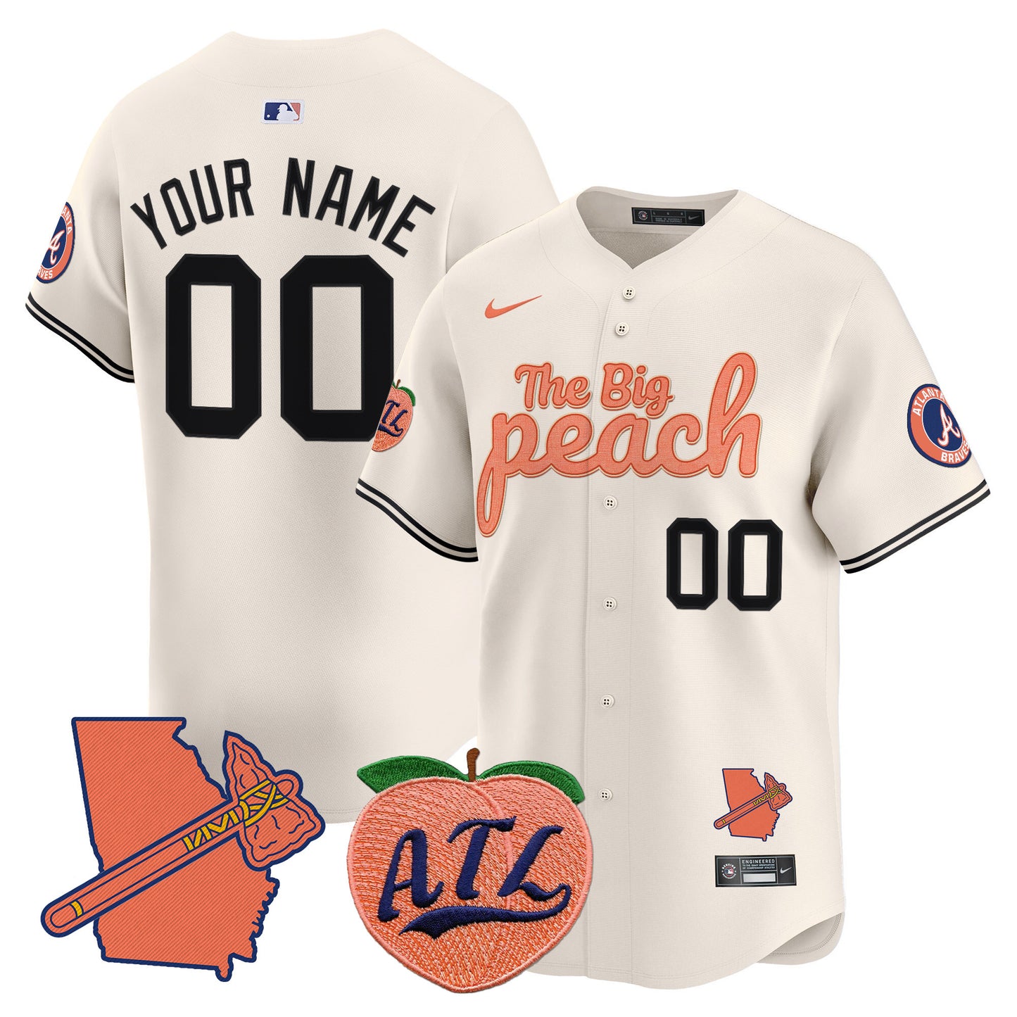 Braves The Big Peach Vapor Premier Limited Custom Jersey - All Stitched